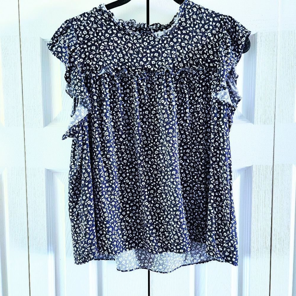 Reformation Navy Floral Blouse
